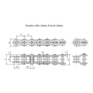En serie presisjonsrullkjeder med kort deling